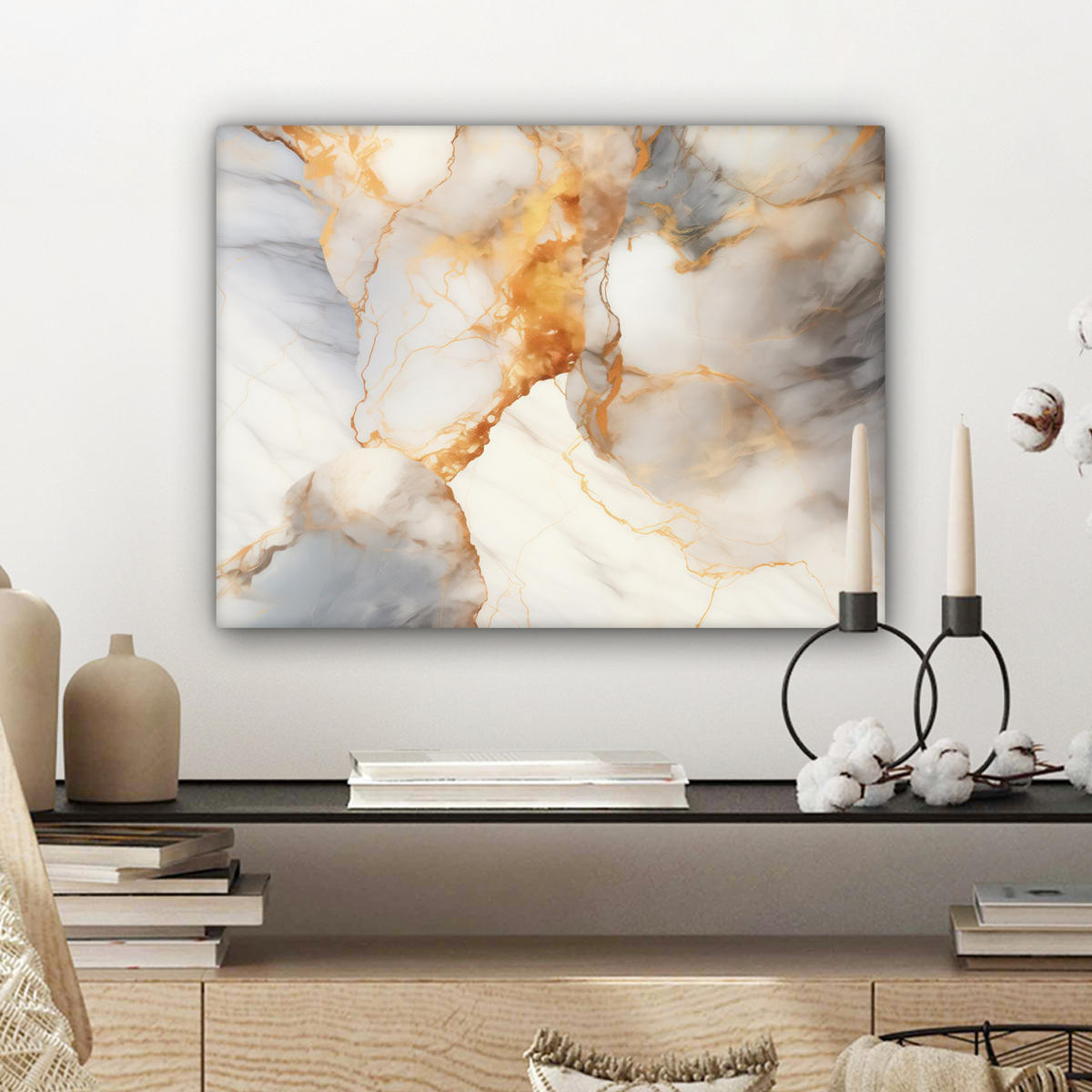 LEINWANDBILD Marmor - Grau - Gold 40x30 cm - Weiß, Textil (40/30cm) - MuchoWow