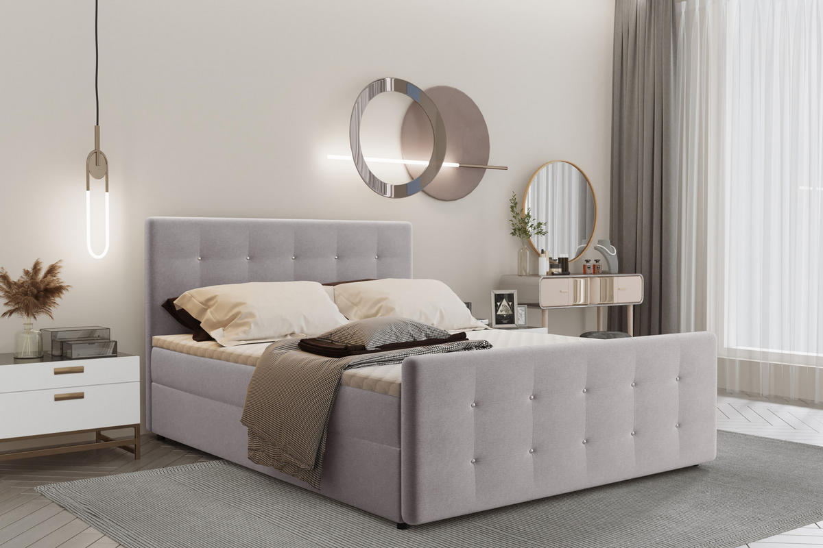 BOXBETT Mit Bettkasten Matratze Topper AMOR Hellgrau 180x200 cm H3-Bonell - Hellgrau, Holz/Textil (180/200cm) - Kaiser Möbel