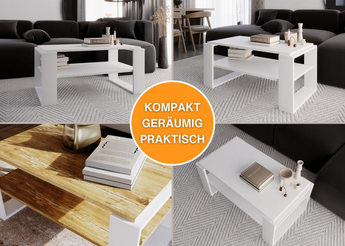 COUCHTISCH Holzwerkstoff rechteckig stabil Weiß 42/54/96cm - Weiß, Holzwerkstoff (53.8/96/42cm) - CraftPAK