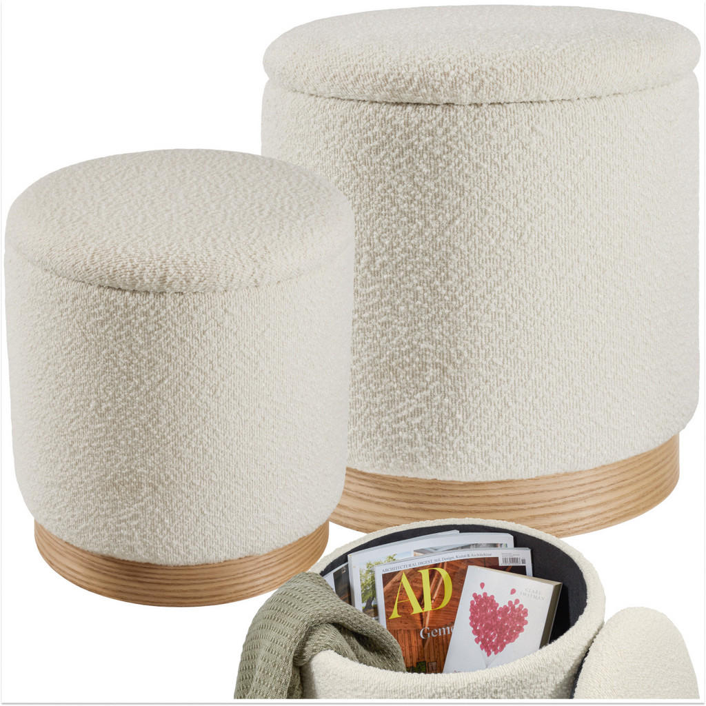 Thumbnail - tectake Sitzhocker, Creme, Holz, Rund, 38x42x38 cm, Wohnzimmer, Hocker, Sitzhocker