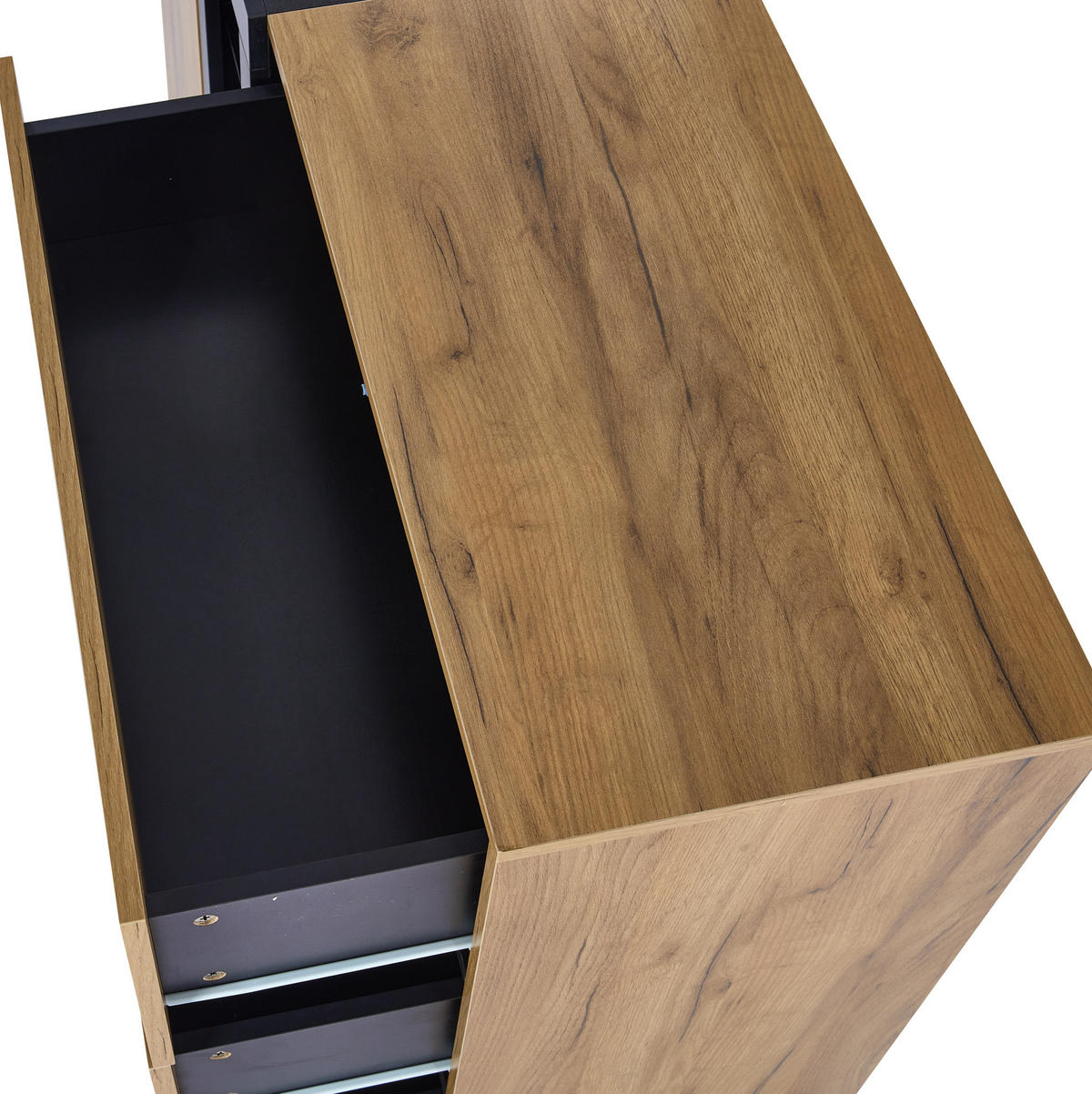ANRICHTE 140/40/80 cm in Braun/Schwarz mit LED-Beleuchtung und 3 Schubladen - Braun, Holzwerkstoff (140/80/40cm) - Flora Grace