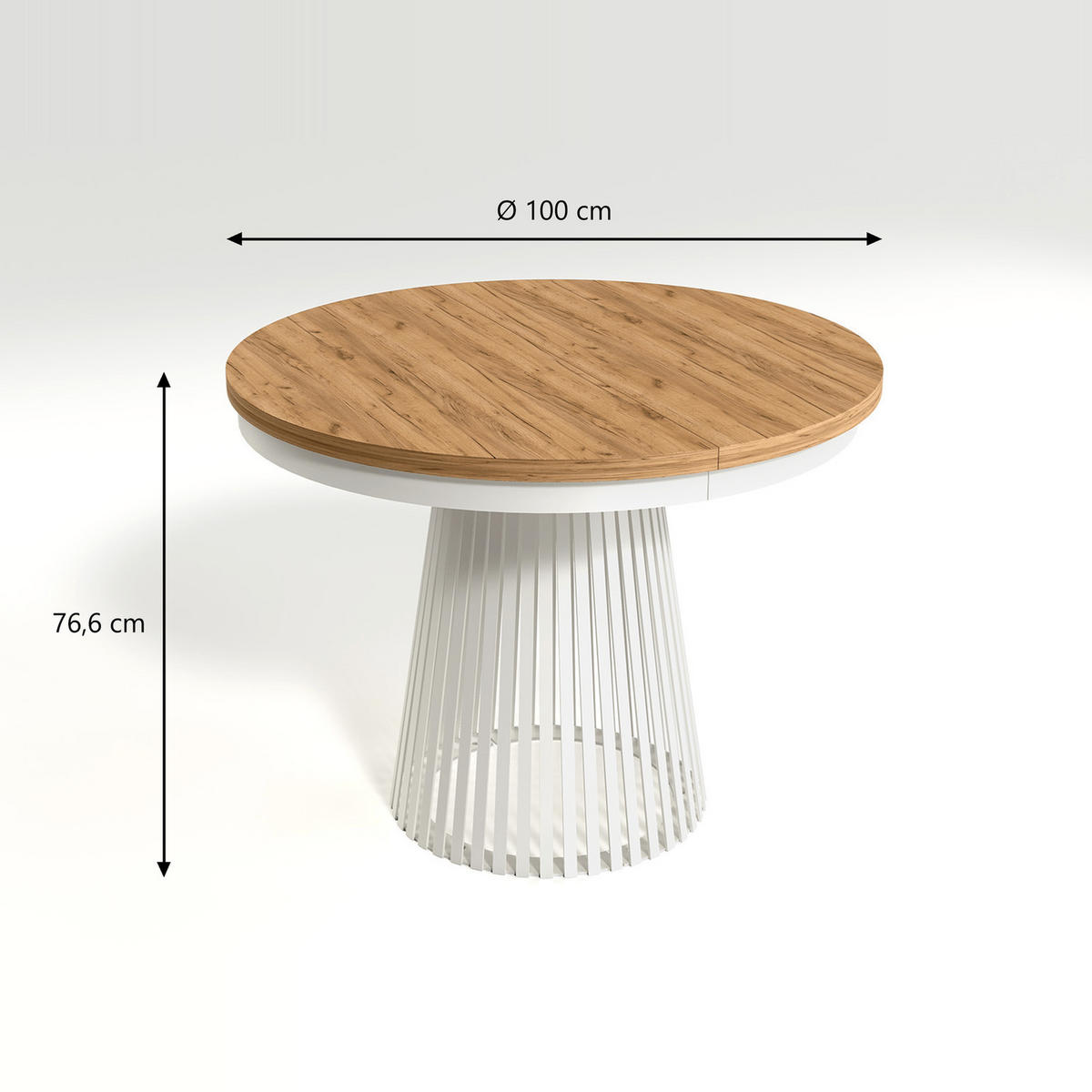 ESSTISCH Garda rund ausziehbar 100-180 x 100 x 76,6 cm Kraft Gold/Weiß - Honigeiche/Weiß, Holzwerkstoff (100/100/76.6cm) - Koseto