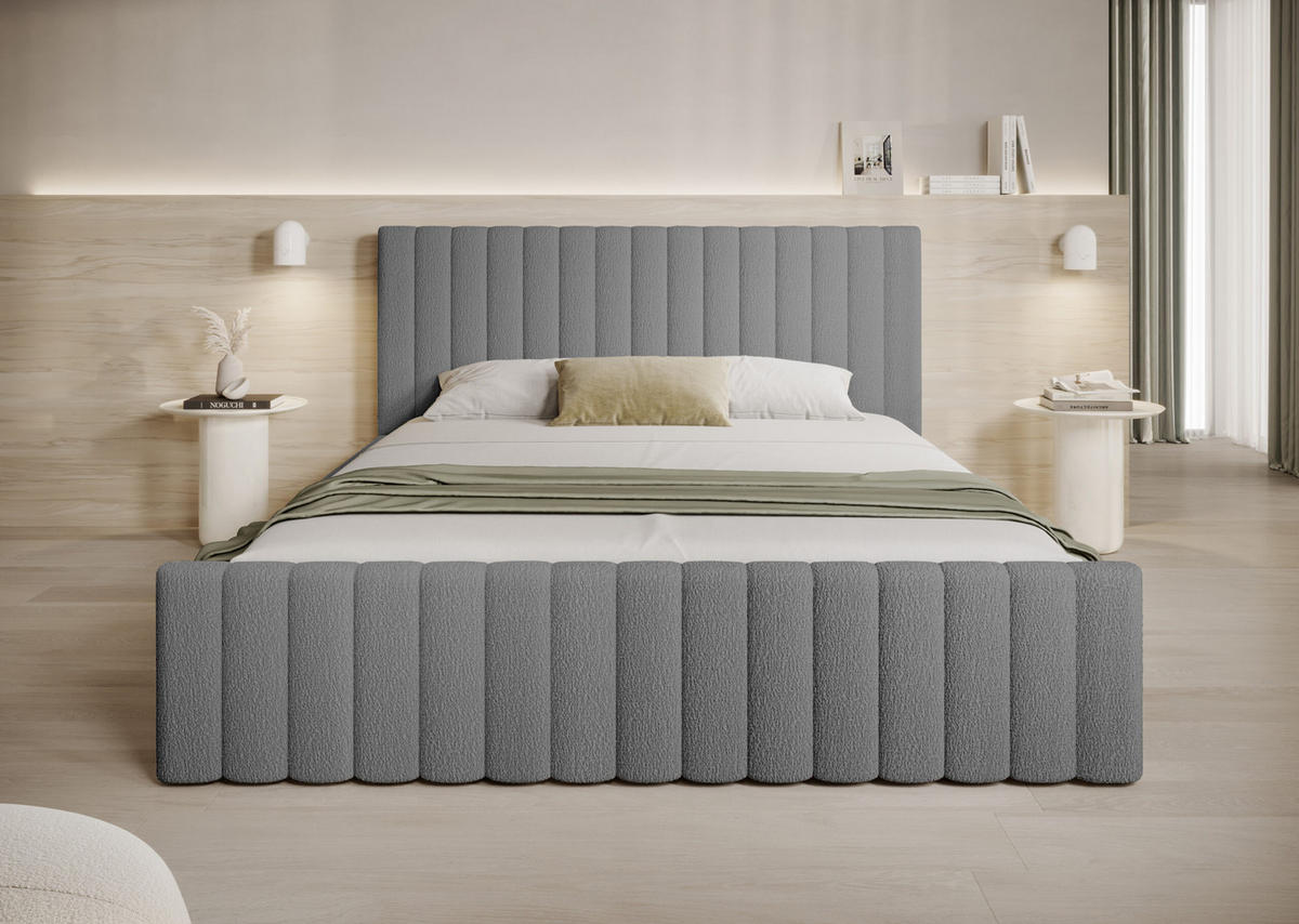 POLSTERBETT Safi 160x200 Grau (Abriamo 7 – Bouclé) - Grau, Holz/Textil (160/200cm) - Fedve