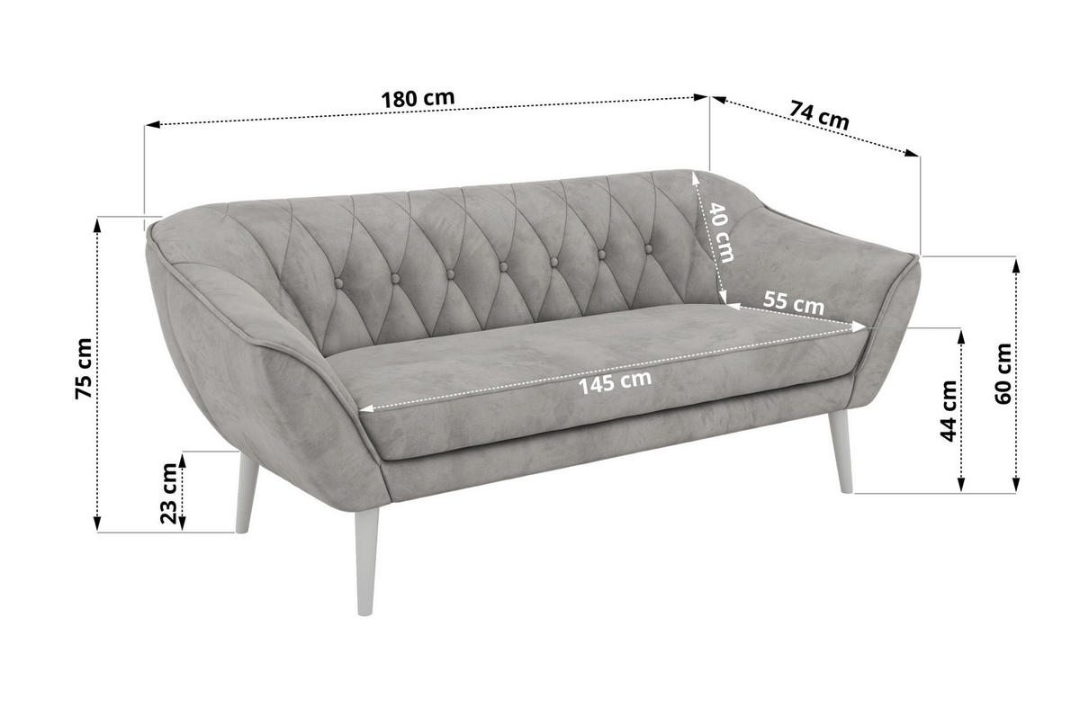 SITZGARNITUR PIRS 3+3 - Hellgrau Velvet - Weiße Beine - Hellgrau/Weiß, Holzwerkstoff/Textil (180/75/74cm) - MKS