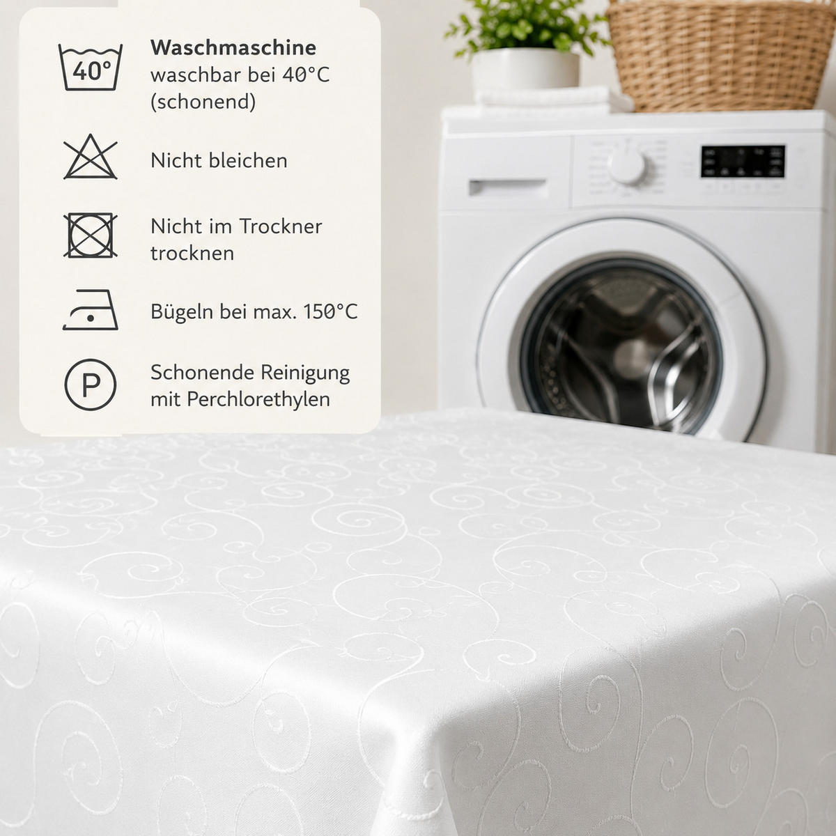 TISCHDECKE 160/160 cm Ornamente Weiß - Weiß, Textil (160/160cm) - TiborTex