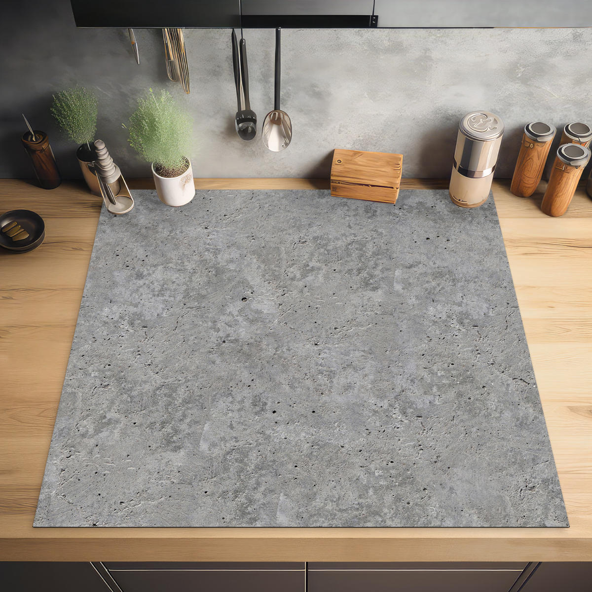 HERDABDECKPLATTE Beton - Schiefer - Grau - Struktur aus Beton Induktionsmatte 78x78 cm - Hellgrau, Kunststoff (78/78/0.2cm) - MuchoWow