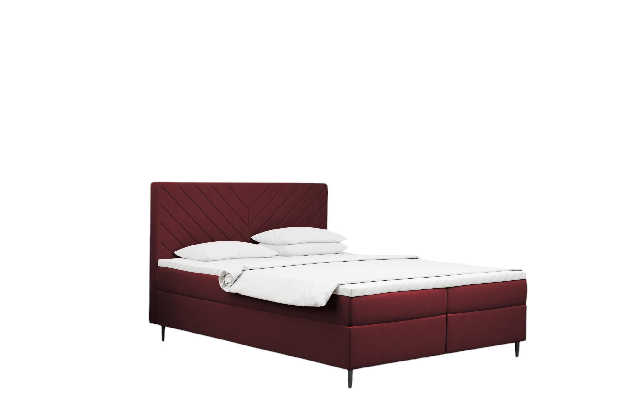Kaiser Möbel KONTINENTÁLNÍ POSTEL s úložným prostorem, matrací a topperem RUGIA tkanina Velvet Vínová 180x200 cm H3-Bonell