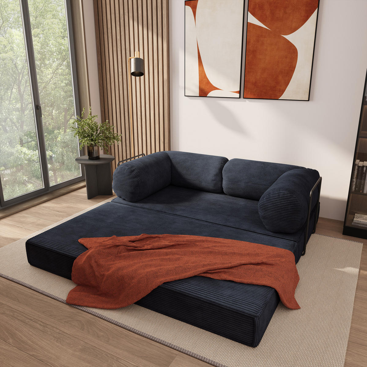 POHOVKA z pěny ALVIO s kovovým rámem Manšestrová látka Černá - černá, textil (170/68/80cm) - MASSENO