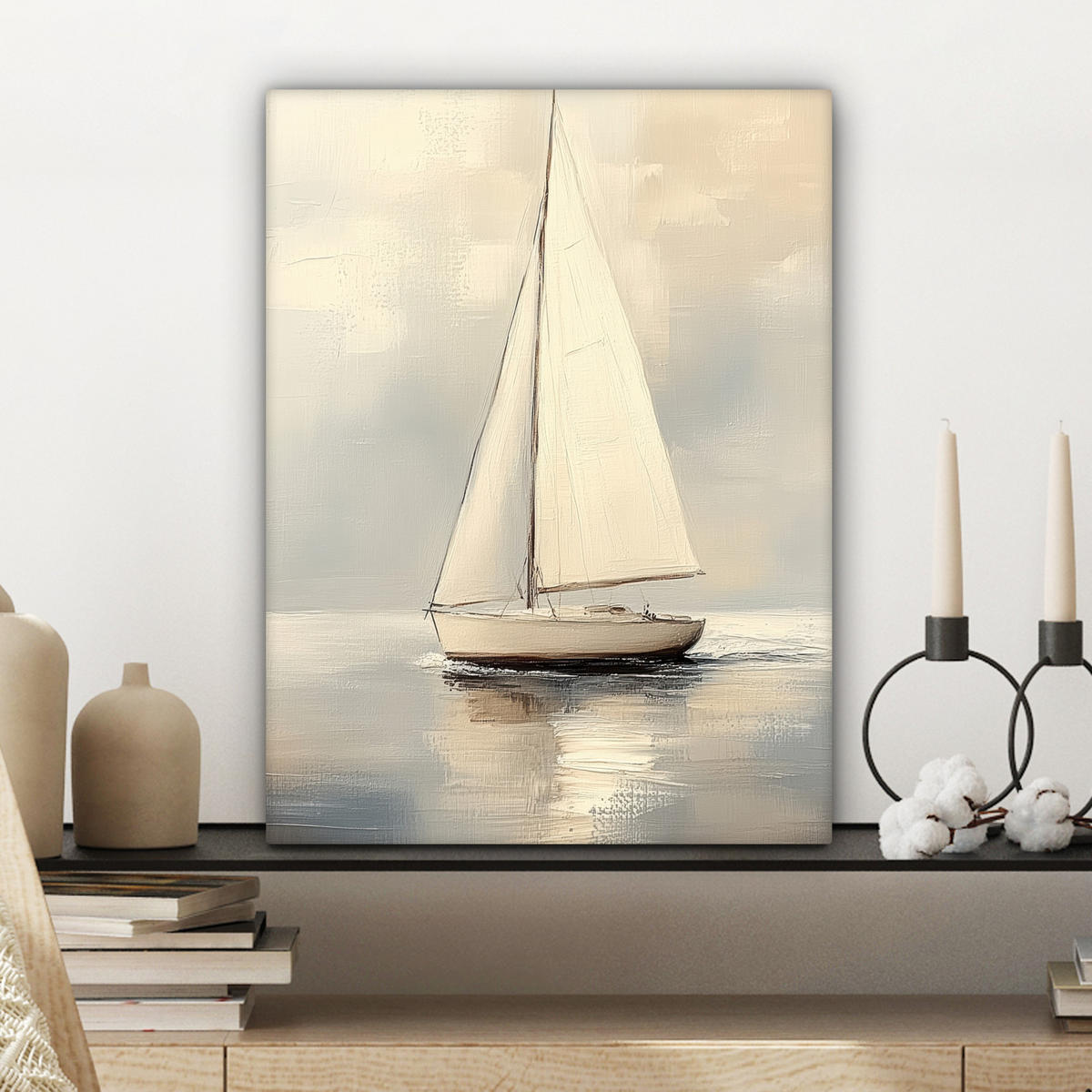 LEINWANDBILD Segelschiff - Meer - Bewölkt Room Decor 30x40 cm - Creme, Textil (30/40cm) - MuchoWow