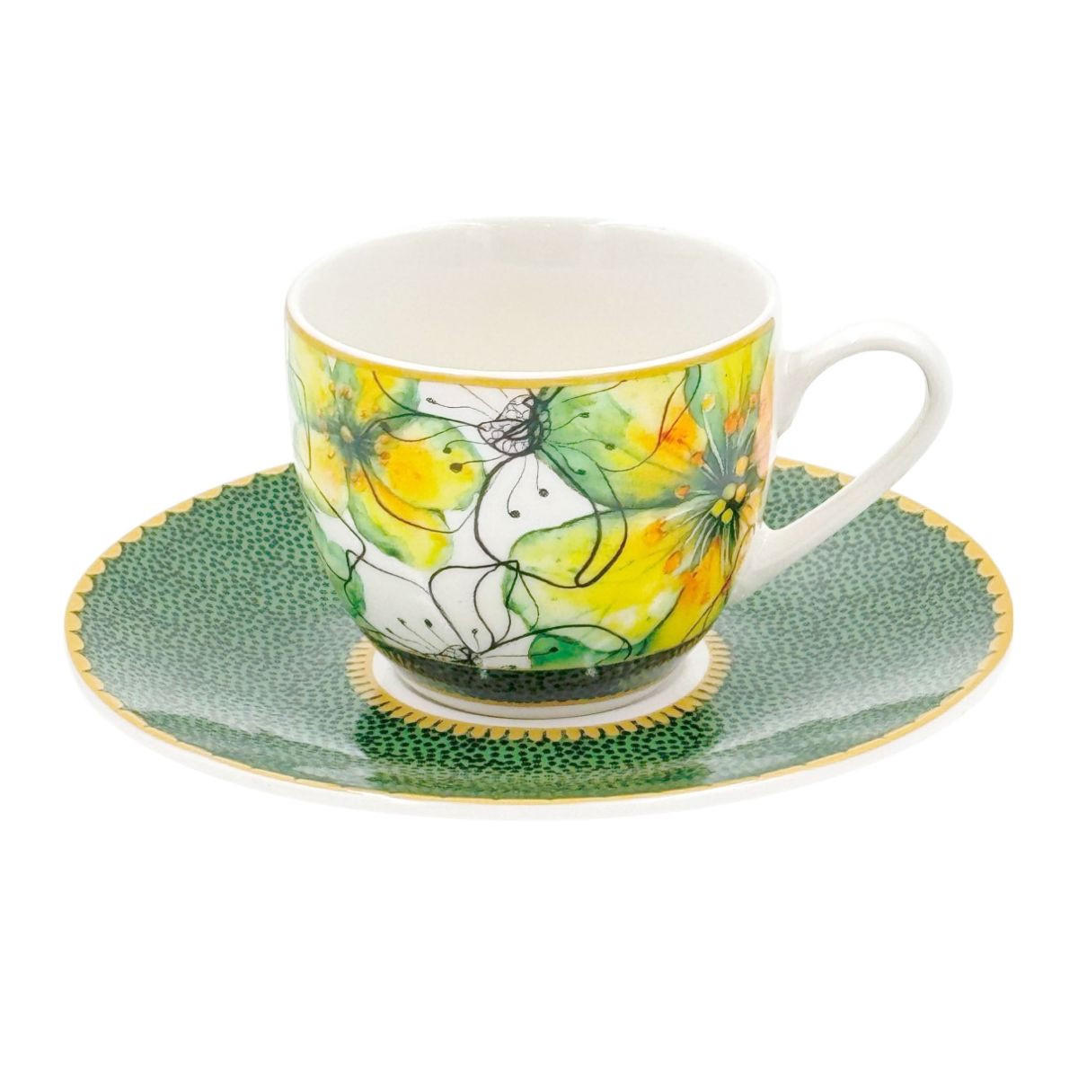 ESPRESSOTASSEN mit Untertassen 6er Set MIRABILIA 90 ml "Libellula" - Orange, Keramik (0.36L) - Rose & Tulipani