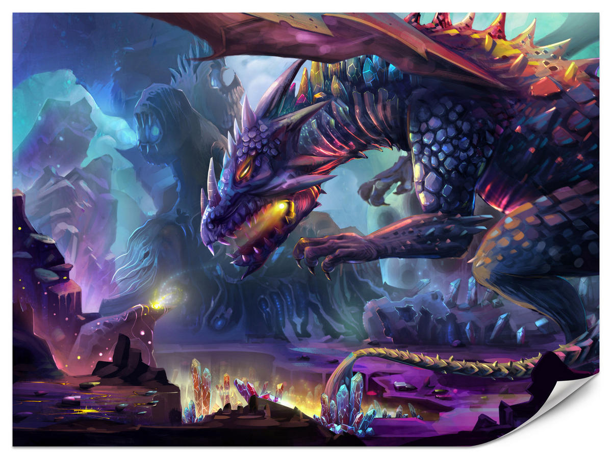 FOTOTAPETE für Jugendzimmer Fantastischer Drache Magische Welt Fantasy 450x315 - Türkis/Violett, Papier (450/315cm) - Muralo