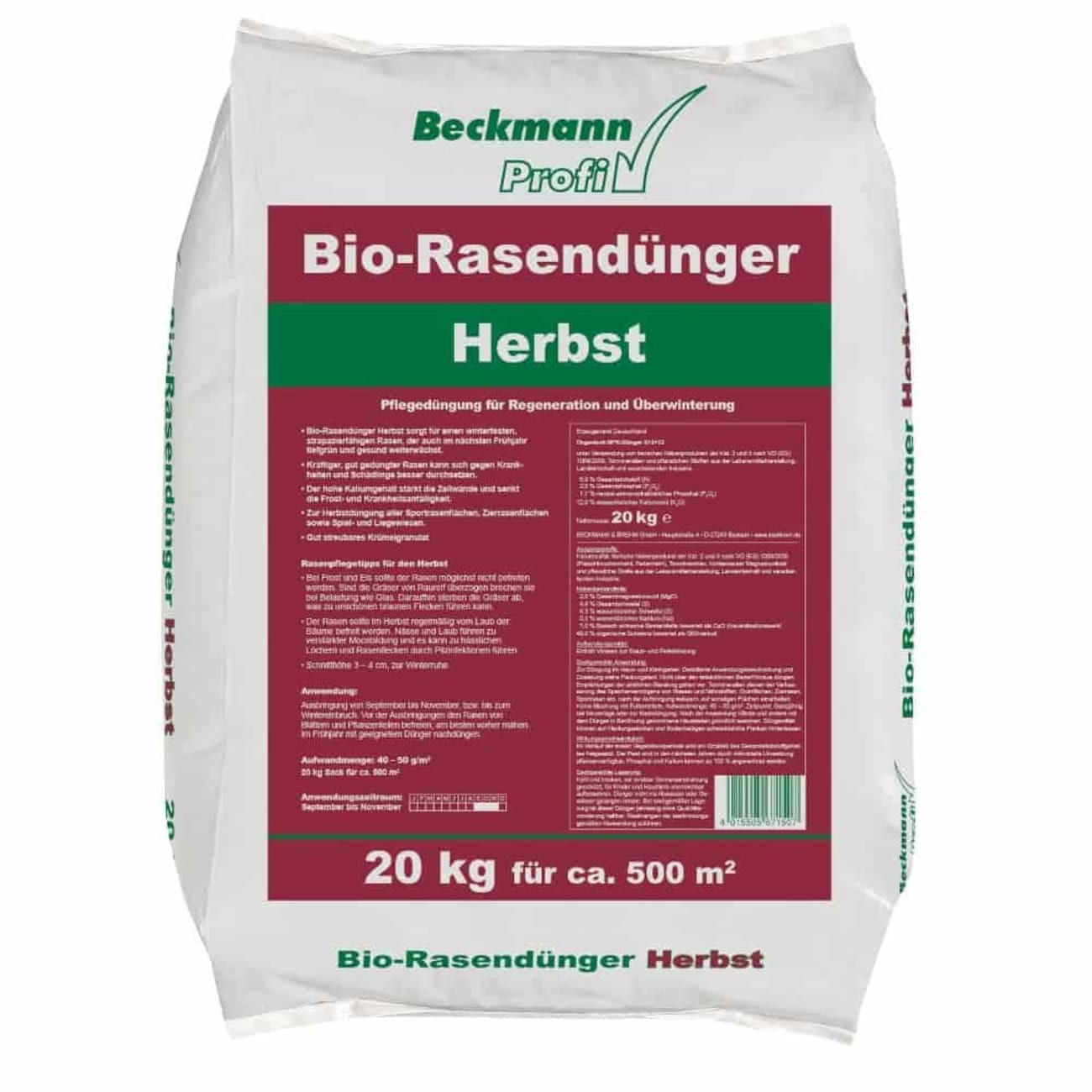 RASENDÜNGER Herbst, Bio, 20 kg, für 500 m² - Brombeere, Naturmaterialien (33/20/40cm) - BONI-SHOP