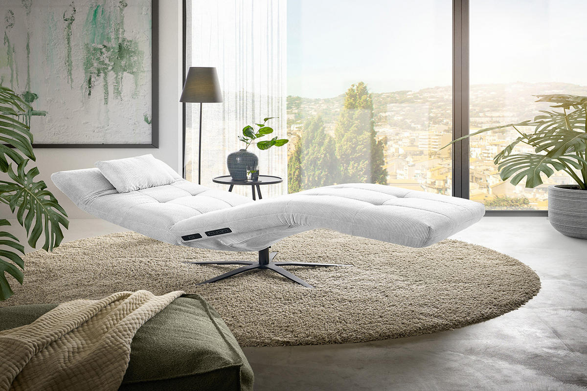 RELAXLIEGE LETICIA Weiß Cord - Schwarz/Weiß, Textil/Metall (82/115/156cm) - KAWOLA