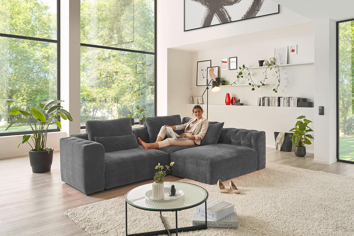 MODULSOFA SEPHI Anthrazit Cord - Anthrazit/Schwarz, Kunststoff/Textil (268/62/191cm) - KAWOLA