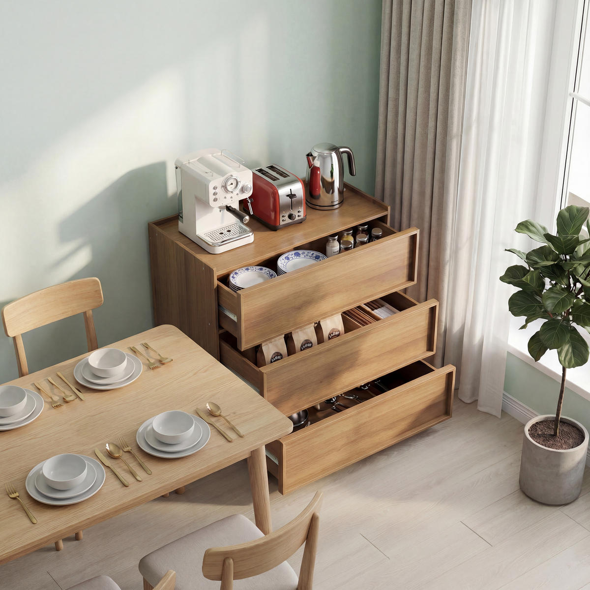KOMMODE 80/48/78 cm aus MDF und Holzwerkstoff mit 3 grifflosen Schubladen Eichefarben - Nussbaumfarben, Holzwerkstoff (80/78/48cm) - Modenvie