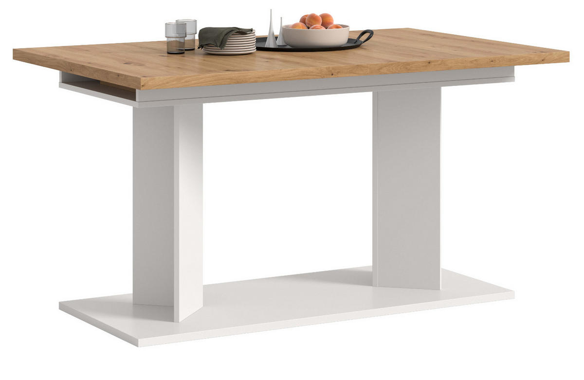 ESSTISCH Eiche Artisan, weiß 140 - 180 - 220 x 90 cm, Küchentisch 2-fach ausziehbar - Eiche Artisan/Weiß, Holzwerkstoff (90/140/76cm) - Inn.Furn
