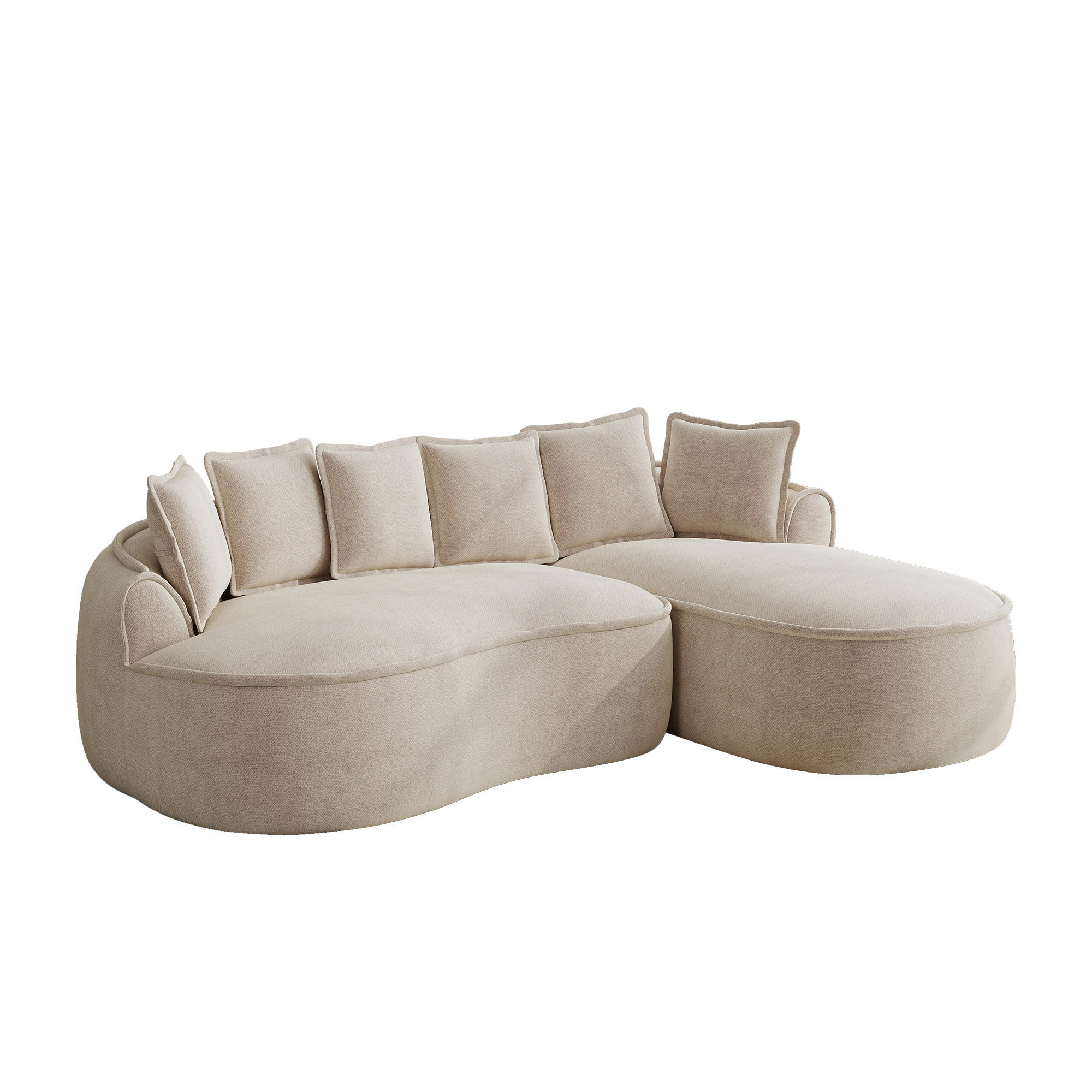 ECKSOFA chenille mit extra tiefer chaiselongue & rahmenlosem design - Hellbraun, Textil (252/164cm) - Urban Meuble