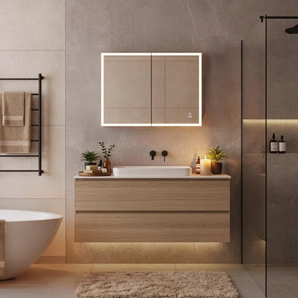 LED-SPIEGEL EVE - Farbe: Schwarz, Größe: 80 x 60 cm - Schwarz, Metall (80/60/13.3cm) - Home Deluxe