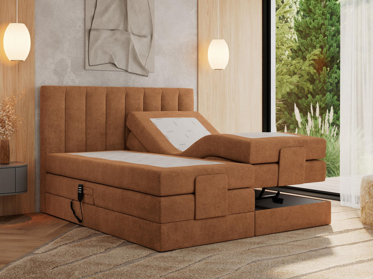 BOXBETT COMFORTO 160/200 - Orange Struktur - H3 - Orange, Holz/Textil (160/200cm) - MKS