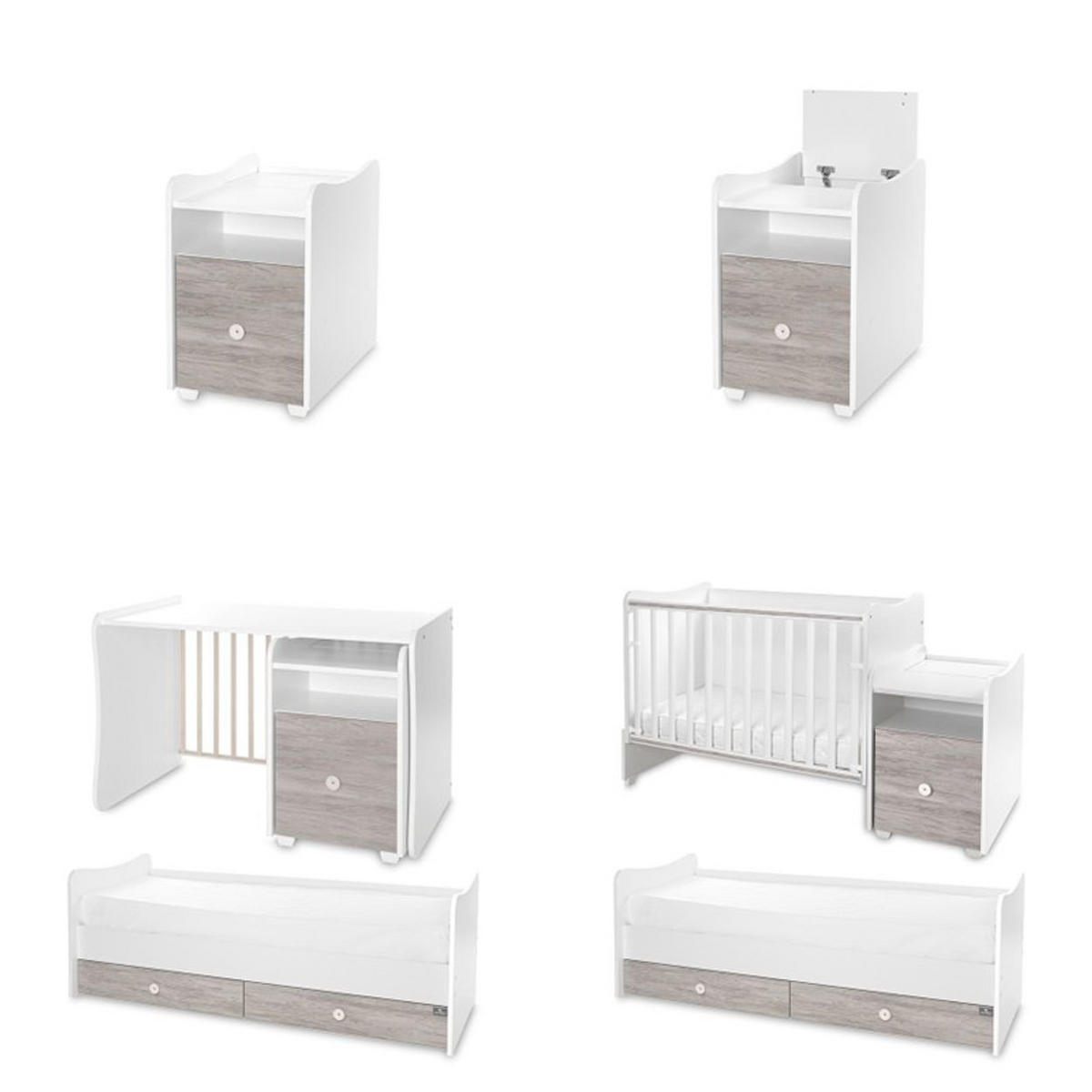 BABYBETT Trend Plus weiß grau 110 x 62 cm, 70 x 160 cm, Schaukelfunktion, Kommode, Schubladen - Grau, Holzwerkstoff (62/110cm) - Lorelli