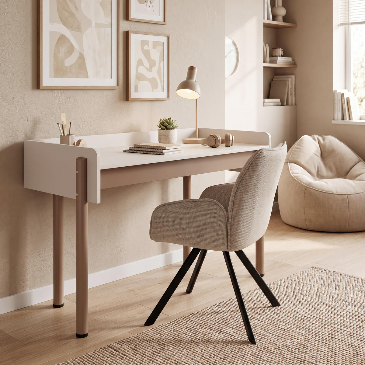 SCHREIBTISCH Boreo mit braunen Metallbeinen, 126 cm, Kaschmir+Hellbraun - Hellbraun/Kaschmir, Metall (58/126/82cm) - Beautysofa