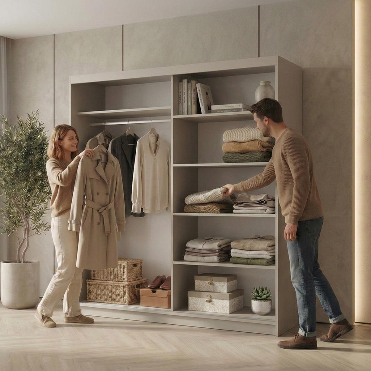 SCHWEBETÜRENSCHRANK Hela mit 2 Türen. 180 cm, Kaschmir - Kaschmir, Holzwerkstoff (180/205/60cm) - Beautysofa
