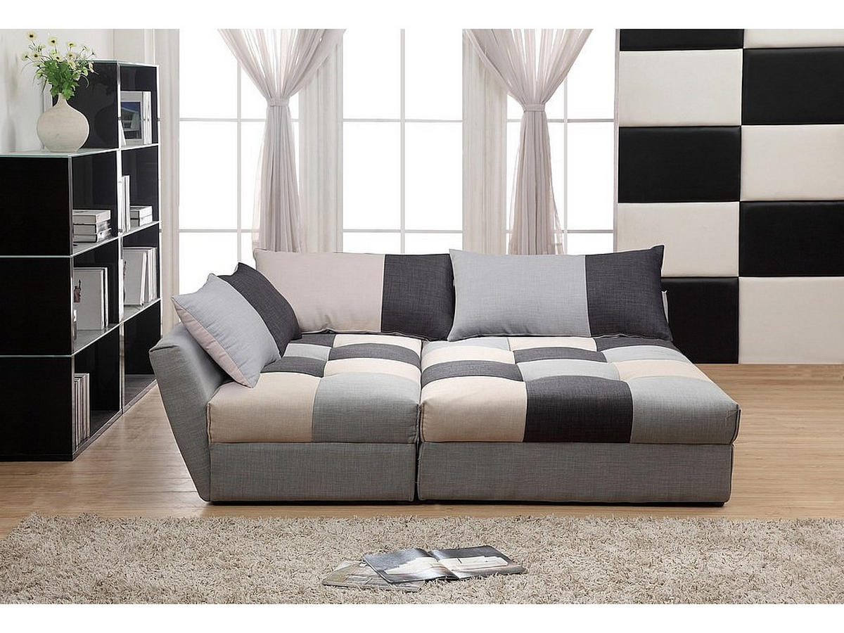 ECKSOFA mit Schlaffunktion - Stoff - Grau - Ecke Links - ROMANE - Hellgrau, Textil (274/168cm) - Vente-Unique