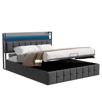 POLSTERBETT mit Bettkasten, 140/190 cm, mit LED, USB, und hydraulischem Stauraum, Lattenrost, Grau - Grau, Textil (140/190cm) - Waldena