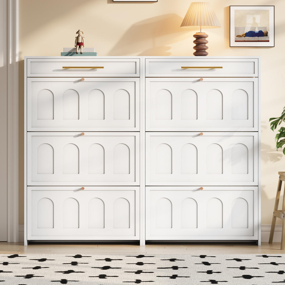 SCHUHSCHRANK aus MDF 140x25x123,5cm in Weiß mit 12 Fächern & 2 Schubladen - Weiß, Holzwerkstoff (140/123.5/25cm) - Modfu