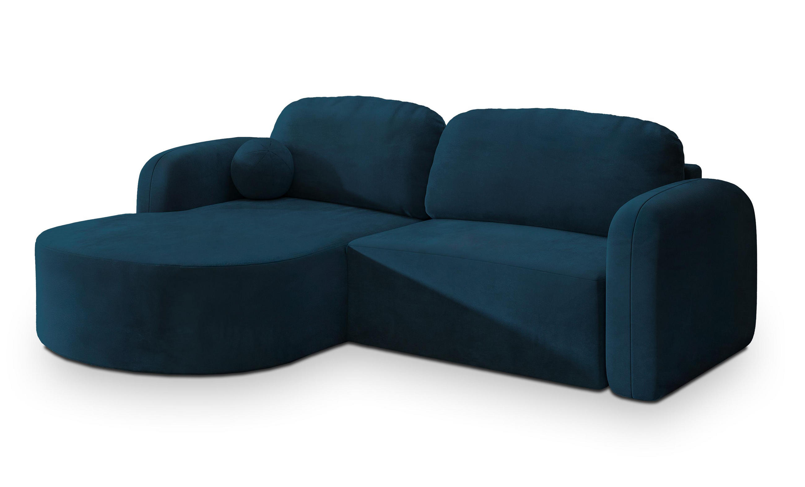 ECKSOFA AMILIA M L-S Blau Velours-Stoff mit Schlaffunktion - Blau, Holz (263/174cm) - MASSENO