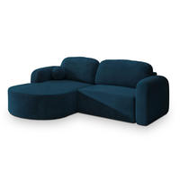 ECKSOFA AMILIA M L-S Blau Velours-Stoff mit Schlaffunktion - Blau, Holz (263/174cm) - MASSENO