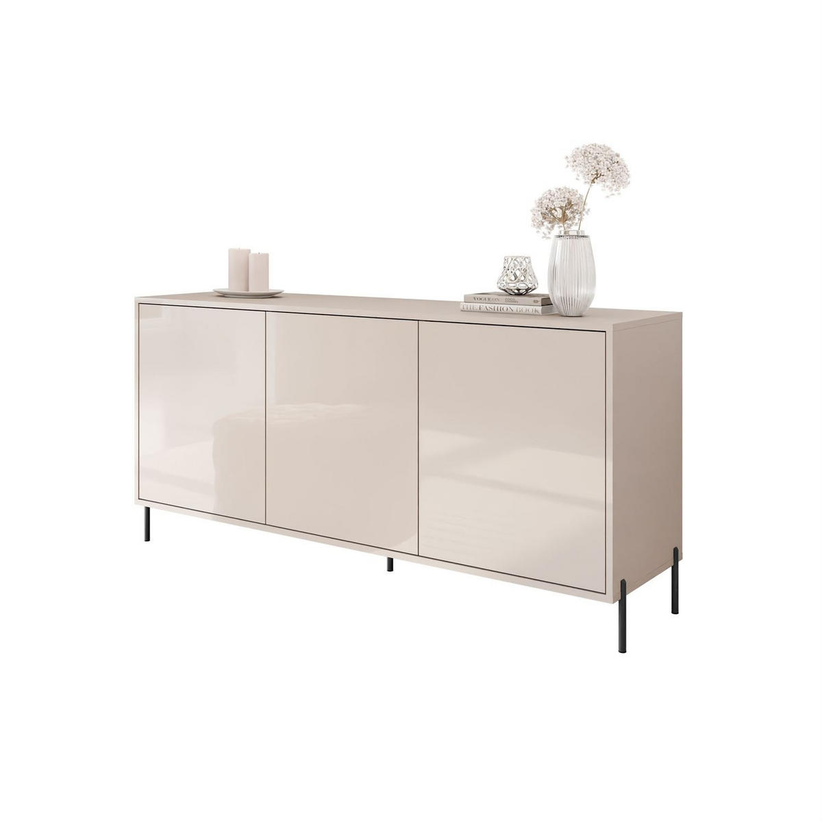 KOMMODE SANAYI Kaschmir Hochglanz – gerade schwarze Beine - Kaschmir, Holzwerkstoff (154/78/40cm) - Lookway