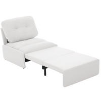 SCHLAFSESSEL 81,5/195/90 cm als 2-in-1 Ausziehbett mit Leinenbezug und Seitentaschen, Weiß - Weiß, Kunststoff (195/90/81.5cm) - Redom
