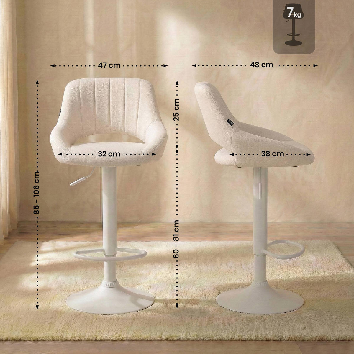 BARHOCKER Stoff Creme - Creme/Weiß, Textil/Metall (47/85/48cm) - CLP