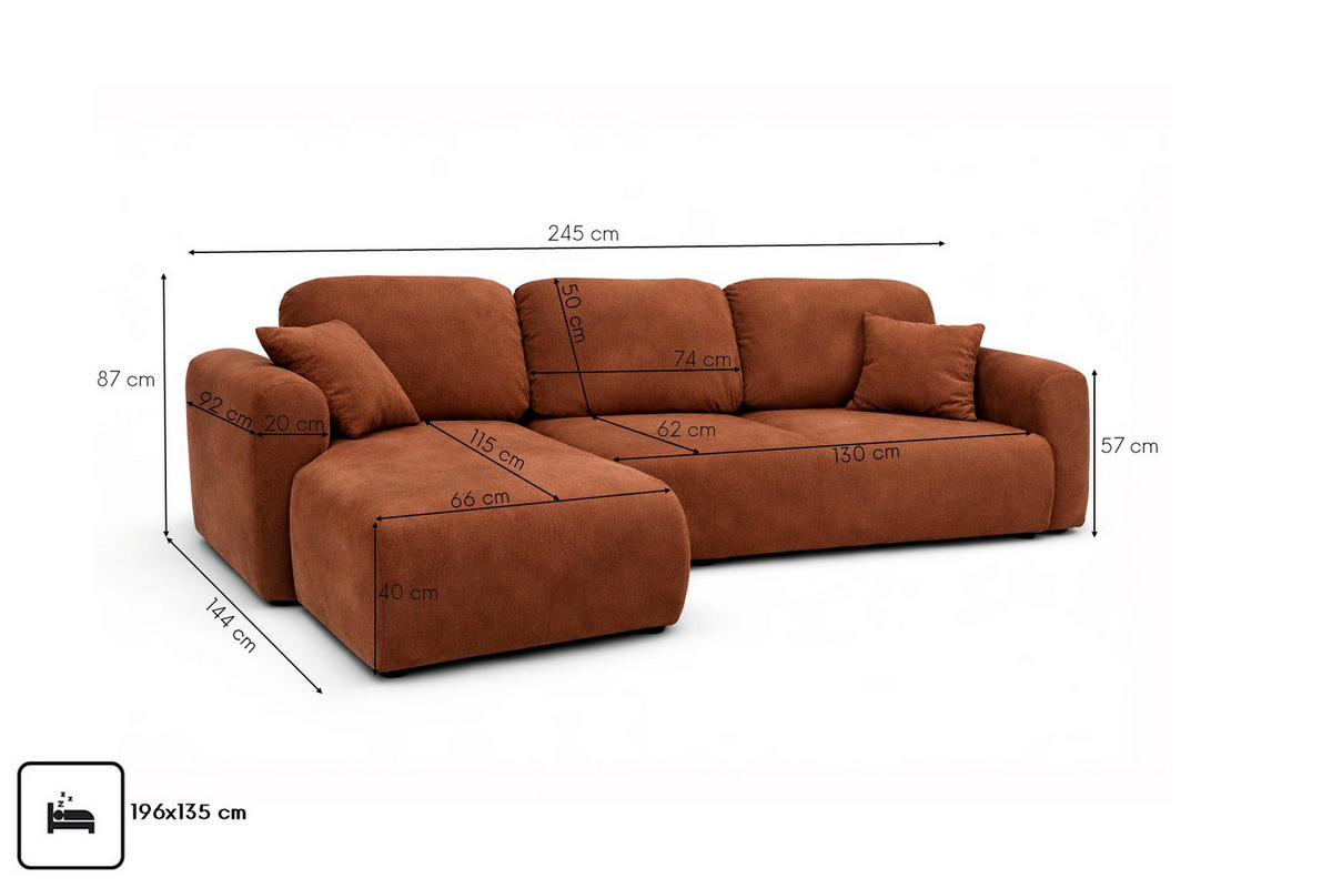 ECKSOFA Mit Schlaffunktion Und Bettkasten, Sofa L-Form Bingo L, Veloursstoff Salvador, Dunkelbraun, Links - Dunkelbraun, Holz (245/144cm) - Kaiser Möbel