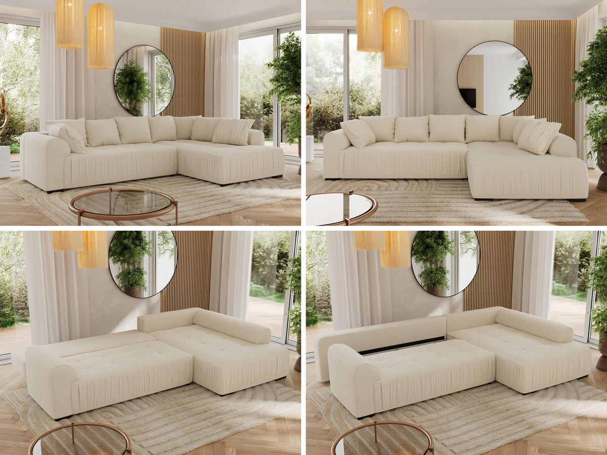 ECKSOFA ORTA Beige Boucle - Links - Beige/Schwarz, Textil (325/200cm) - MKS