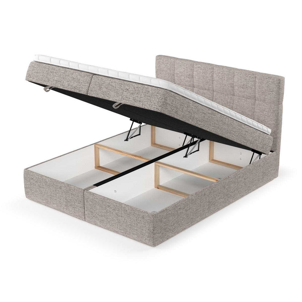 BOXBETT Savio 200/200 cm Beige im Neve Stoff - Beige/Schwarz, Holz/Holzwerkstoff (200/200cm) - AltaBeds