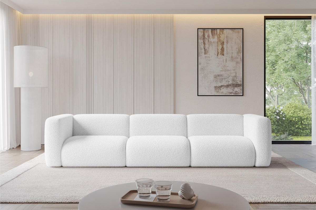 MODULARES Sofa 3-SITZER MIRA-S2 319x89x70 Weiß cm Bouclé - Schwarz/Weiß, Holzwerkstoff/Kunststoff (319/70/89cm) - ALTDECOR