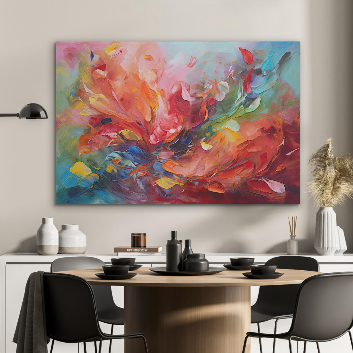 AKUSTIKBILD Ölgemälde - Kunst - Abstrakt - Farbenfroh Akustikpaneele 90x60 cm - Altrosa, Kunststoff (90/60/0.9cm) - MuchoWow