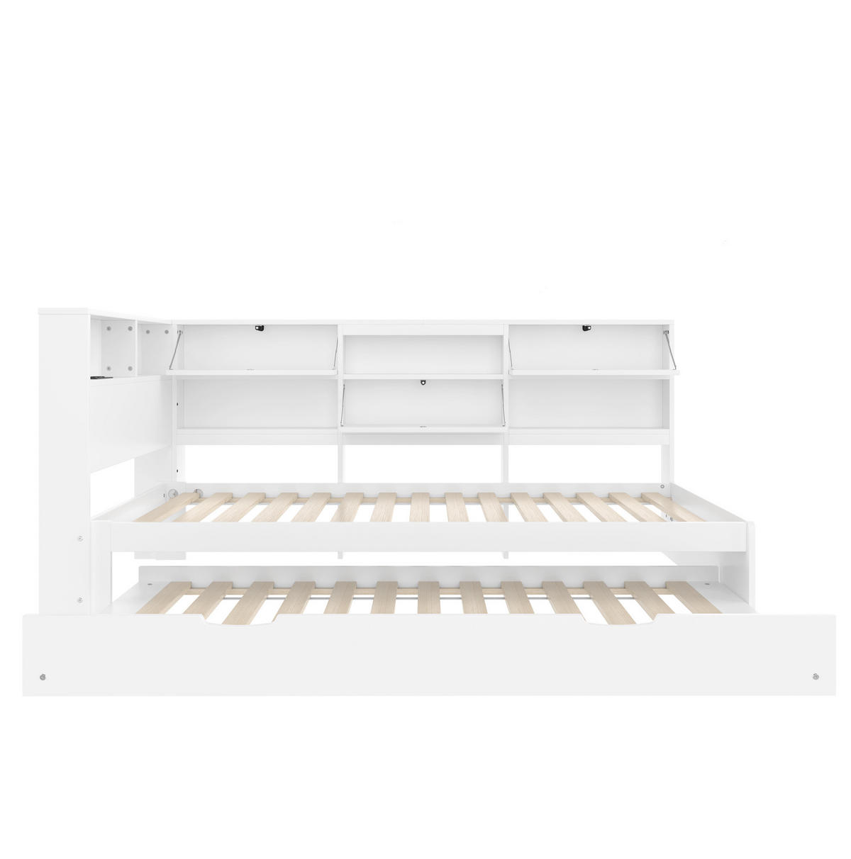 POLSTERBETT 90/200 cm Weiß mit Stauraum und USB- und Type-C-Anschlüssen - Weiß, Holz (90/200cm) - Flora Grace