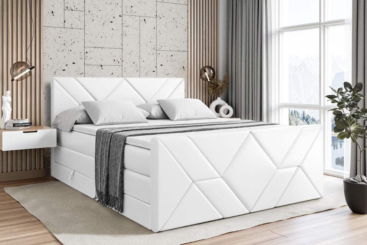 BOXSPRINGBETT BARWA-Z KING - 120x200 - H3/H4 - Weiß Hochglanz - Weiß Hochglanz, Holzwerkstoff (120/200cm) - ALTDECOR
