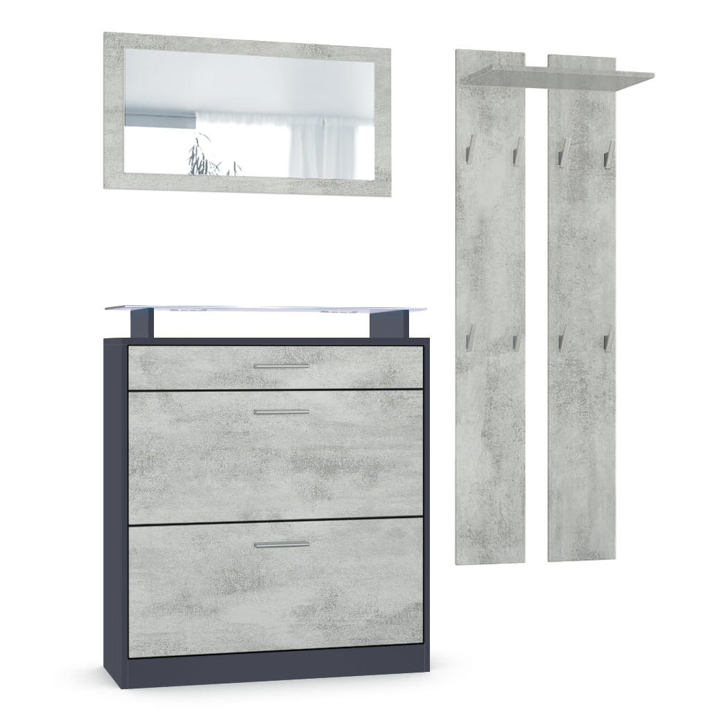 GARDEROBE Loret Front in Beton Oxid Optik - Hellgrau, Holzwerkstoff (180/200/23cm) - Vladon