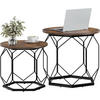 COUCHTISCH 2er Set, rund, Rustikales Braun - Dunkelbraun/Schwarz, Holzwerkstoff/Metall (50/50/45cm) - Woltu