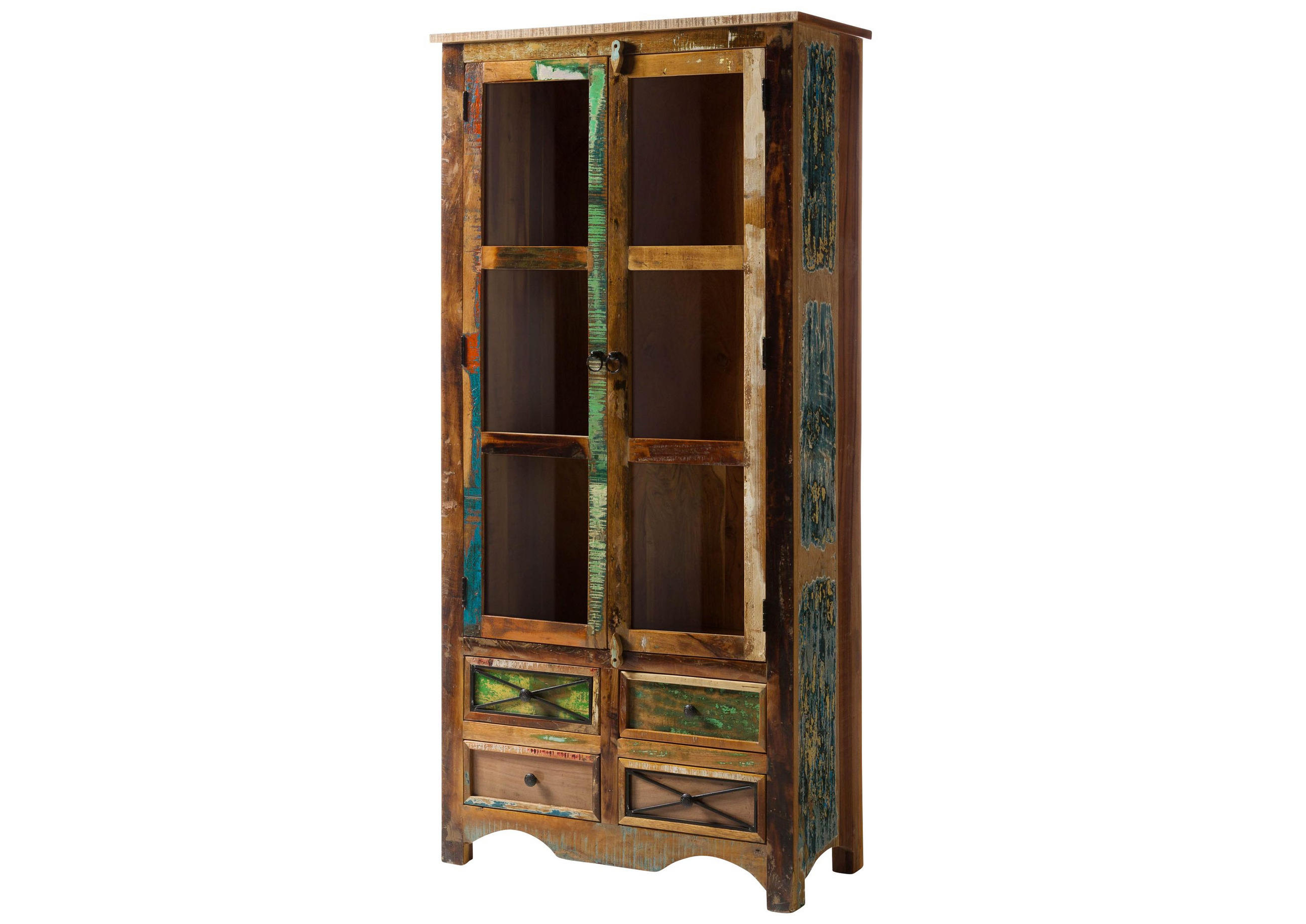 VITRINE Altholz 90x40x190 mehrfarbig lackiert NATURE OF SPIRIT #138 - Multicolor, Holz (90/190/40cm) - Massivmoebel24