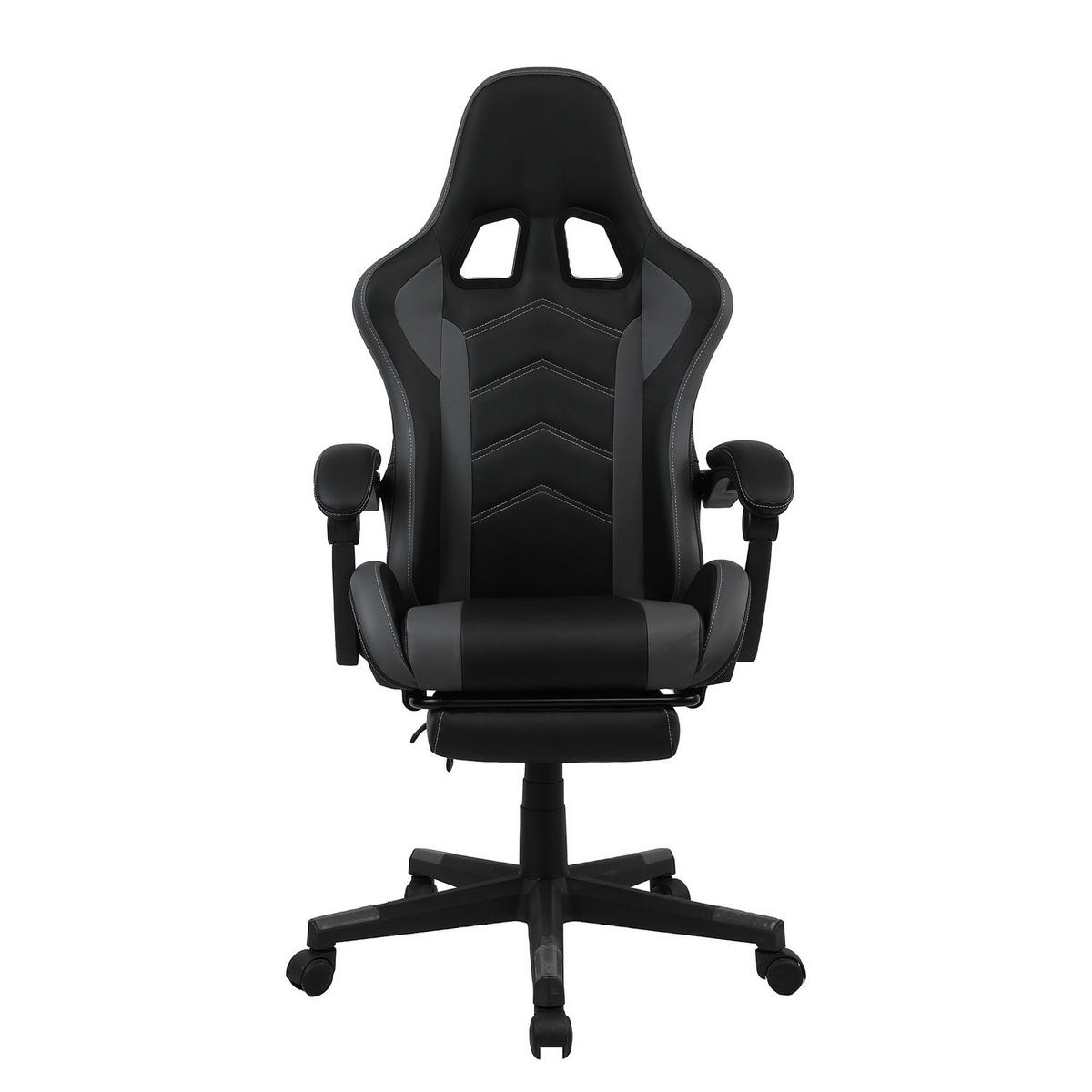 GAMINGCHAIR - Schwarz / Grau - Kunstleder - Schwarz/Grau, Kunststoff/Metall (64/122/124cm) - home24