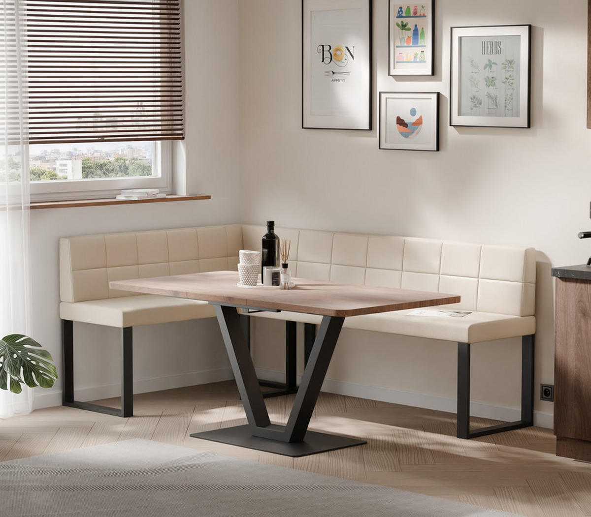 ECKBANK links SANA U Kunstleder gesteppt, 142/196 cm Beige - Beige, Kunststoff/Textil (142/196cm) - Idohome