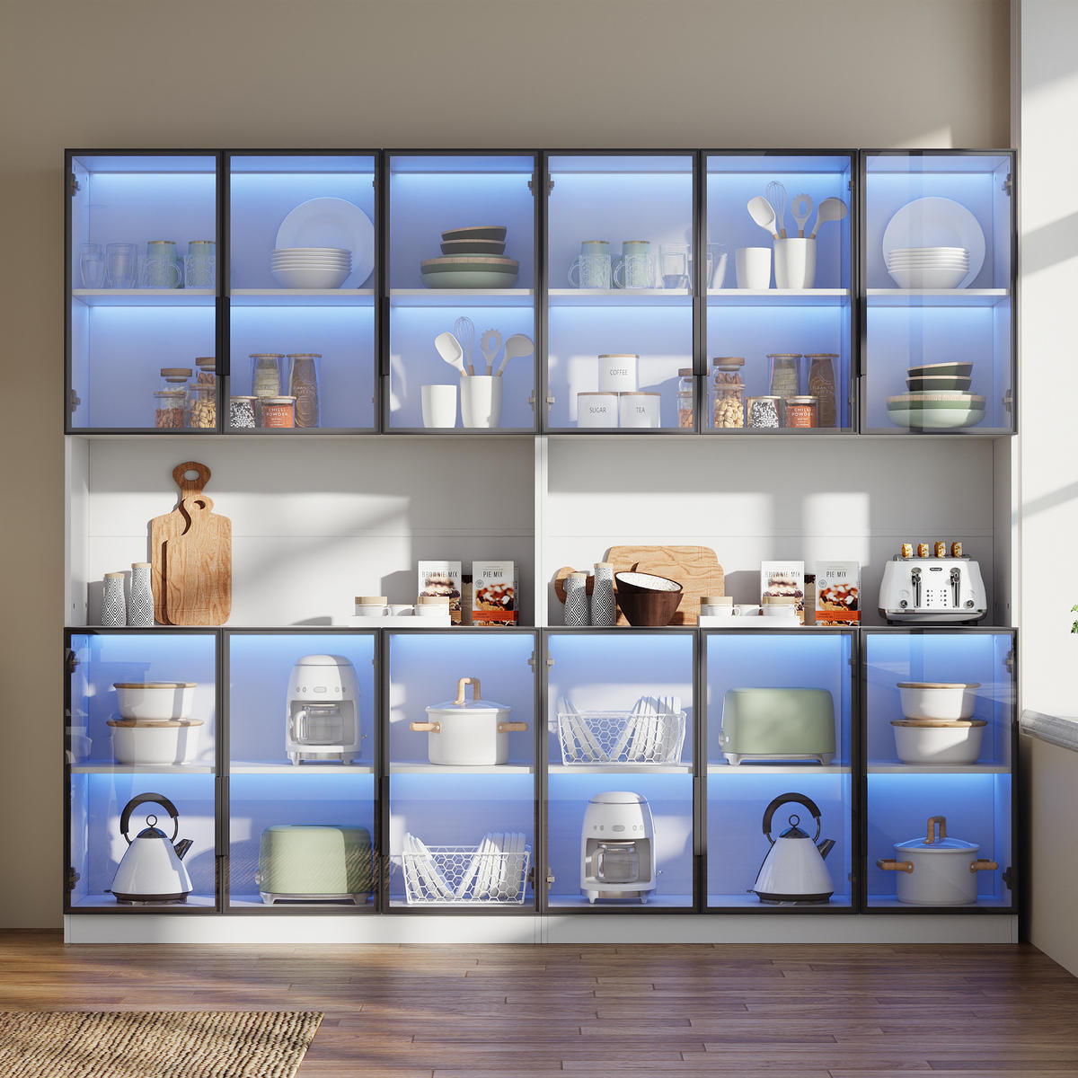 VITRINE LED 240cm Glasvitrine 12 Türen Hochschrank Weiß - Weiß, Glas (240/200/34cm) - FLIEKS