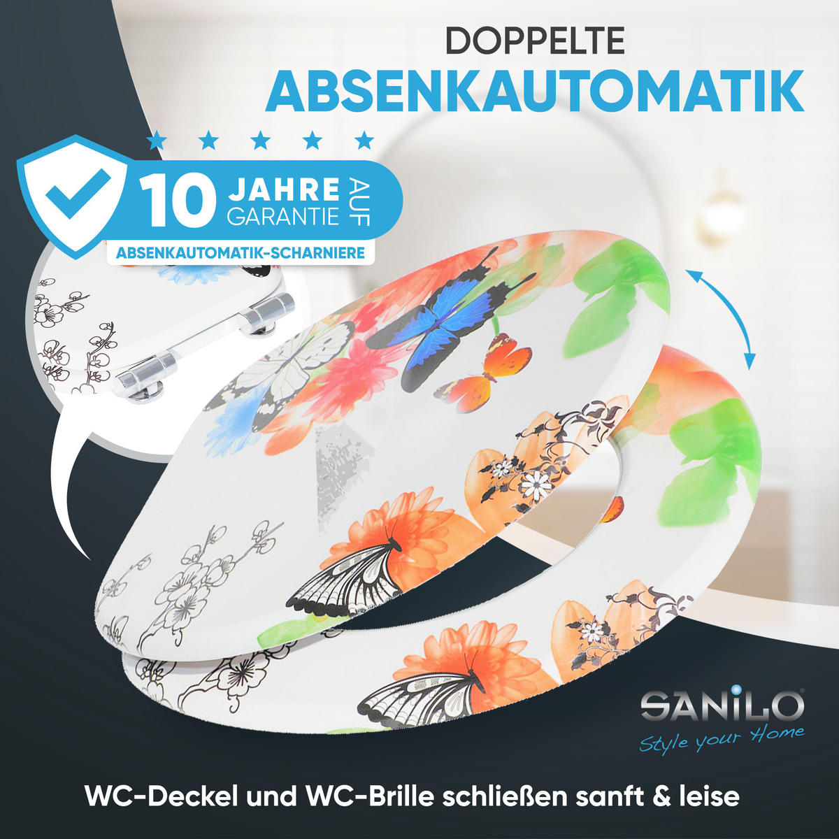 WC-SITZ mit Absenkautomatik Butterfly - Multicolor, Holzwerkstoff (38/6/47cm) - Sanilo