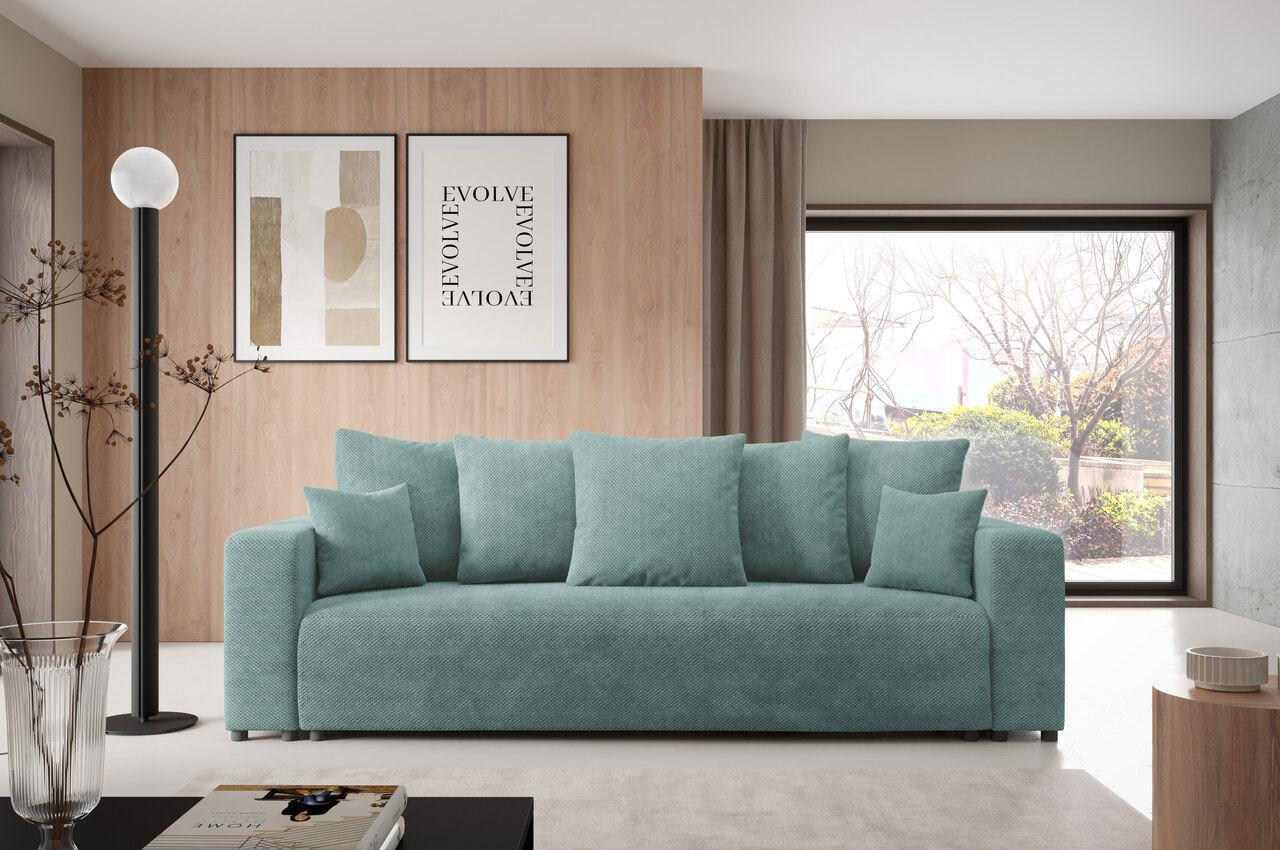 SCHLAFSOFA mit Bettkasten Türkis - Türkis, Textil (247/88/93cm) - Furnisell