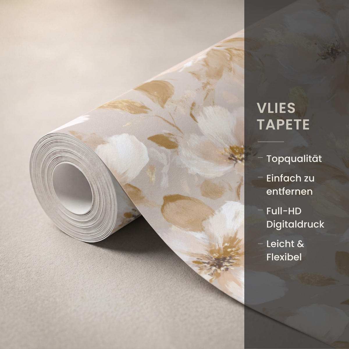 TAPETE - Blumen - künstlerisch - Gold - 160x260 cm - Beige, Papier (160/260cm) - OnlyWow